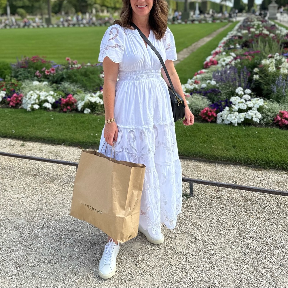 Anthropologie Somerset White Smocked Tiered Maxi Dress